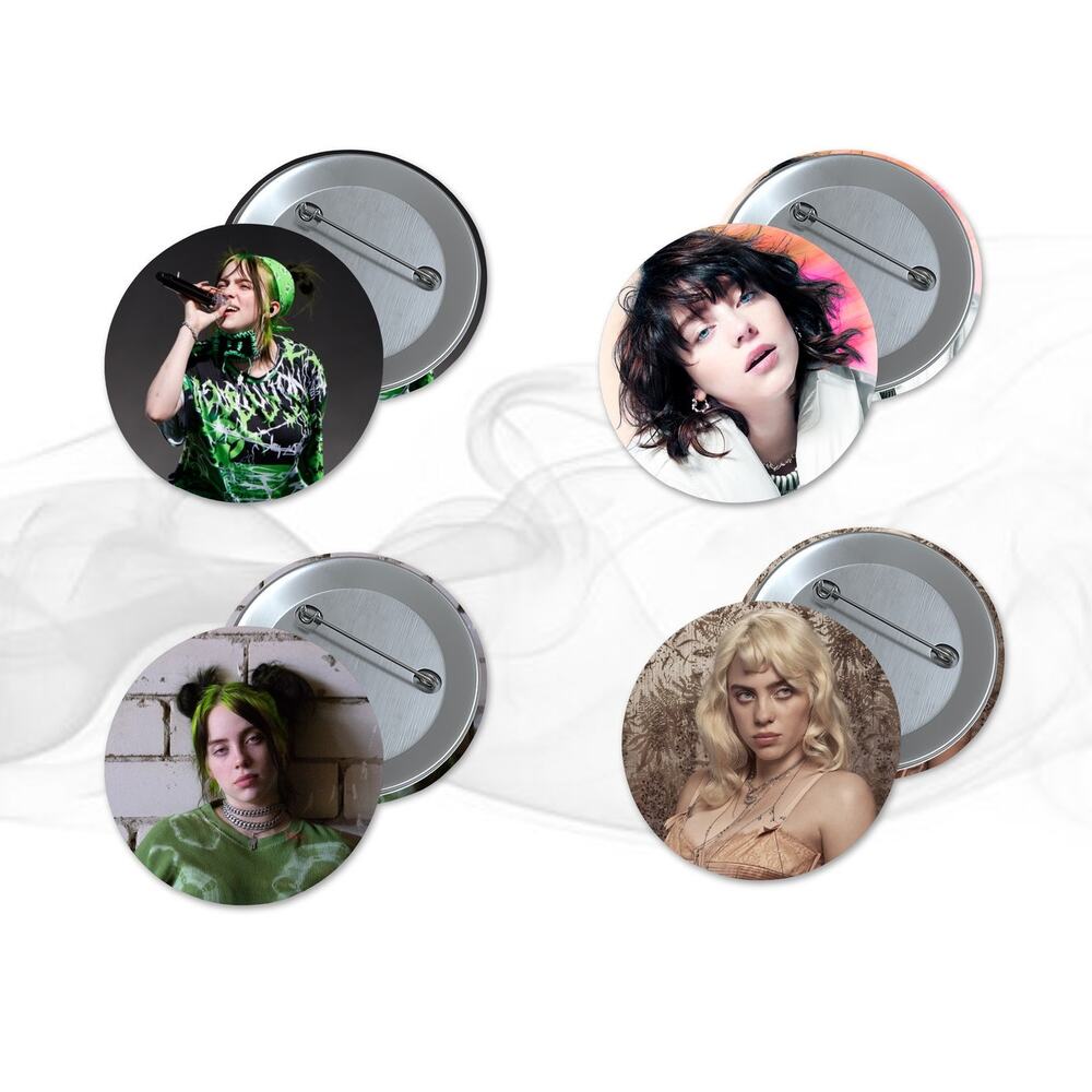 Billie Eilish Pop Music 1.5 Inch Pinback Button 4 pack Stocking Stuffer - Picture 1 of 1